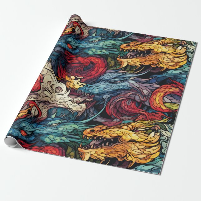 Dragonfire Kaleidoscope Wrapping Papper Presentpapper (Utrullad)