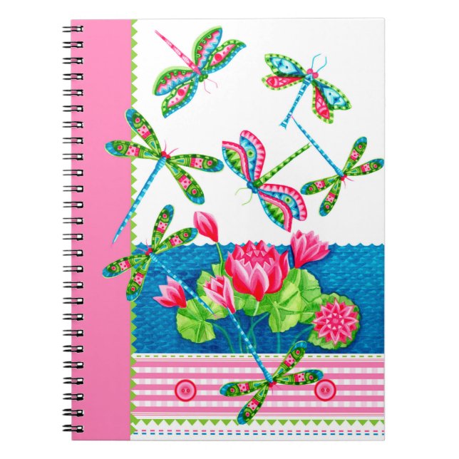 Dragonflies and Lilies Anpassningsbar Notebook Anteckningsbok (Framsidan)