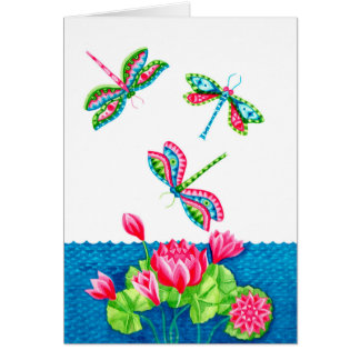 Dragonflies and Lilies Card Hälsningskort