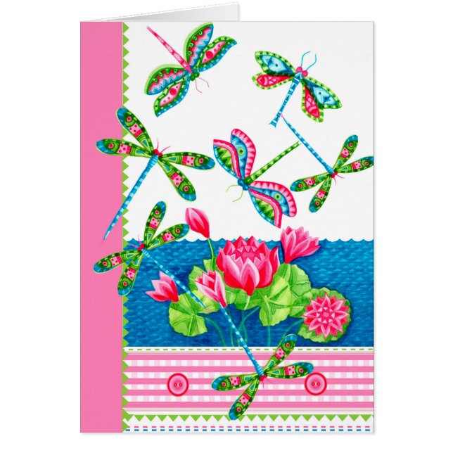 Dragonflies and Lilies Card Hälsningskort (Framsidan)