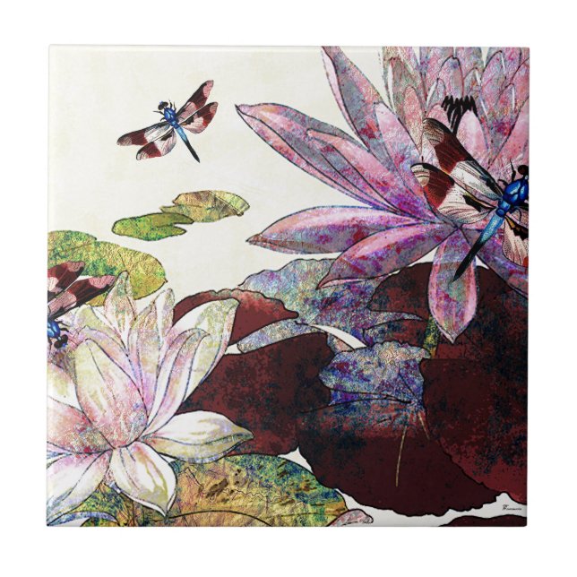 DRAGONFLIES AND LOTUS.jpg Kakelplatta (Framsidan)