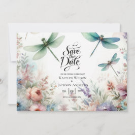Dragonflies and Pastel Florals Save the Date Spara Datumet