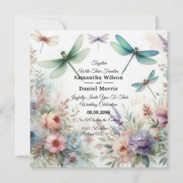 Dragonflies and Pastel Florals Wedding Inbjudningar