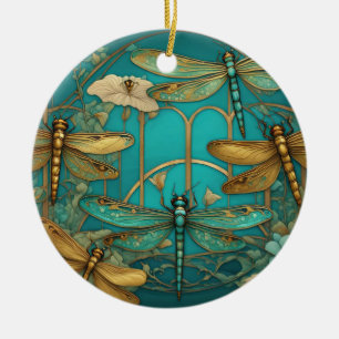 Dragonflies Art nouveau Art Deco Teal Dragonfly Julgransprydnad Keramik