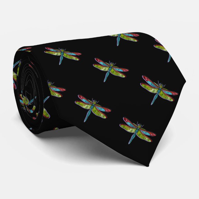 Dragonflies av glasskikt på Black Neck Tie Slips (Rullad)