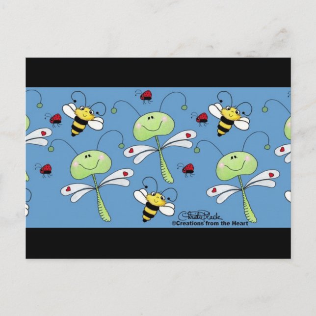 Dragonflies, Bees and Ladybugs Collage Vykort (Framsida)