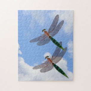 Dragonflies Blå himmel och vita moln Pussel