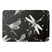 Dragonflies Black & White Large Bath Mat