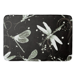 Dragonflies Black & White Large Bath Mat Badrumsmatta