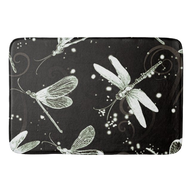 Dragonflies Black & White Large Bath Mat Badrumsmatta (Framsidan)