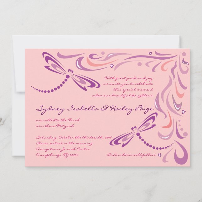 DRAGONFLIES B'nai Mitzvah Inbjudan (Framsida)