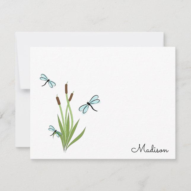 Dragonflies & Cattails Personlig Note Card Anteckningskort (Framsida)