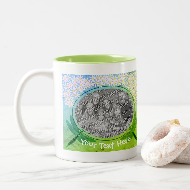 Dragonflies Daisy Flowers Personlig Photo Två-Tonad Mugg (Med munk)