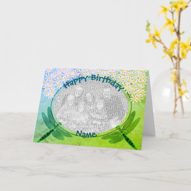 Dragonflies Daisy Personlig Photo Birday Card Kort (Gul blomma)