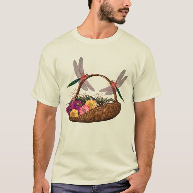 Dragonflies Flower Basket T Shirt (Framsida)