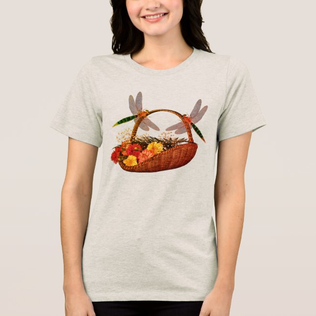 Dragonflies Flower Basket T Shirt (Framsida)