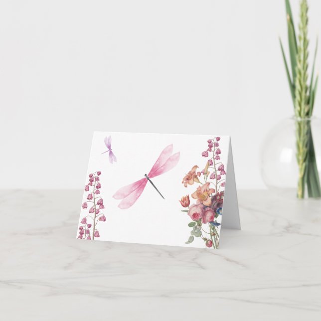 Dragonflies & Flowers Note Card Tack Kort (Framsida)