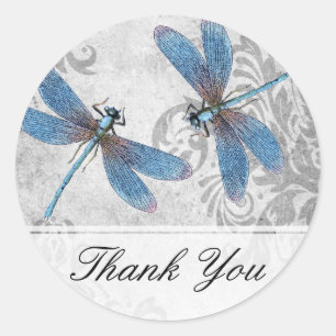 Dragonflies för vintage Grunge Damask Runt Klistermärke