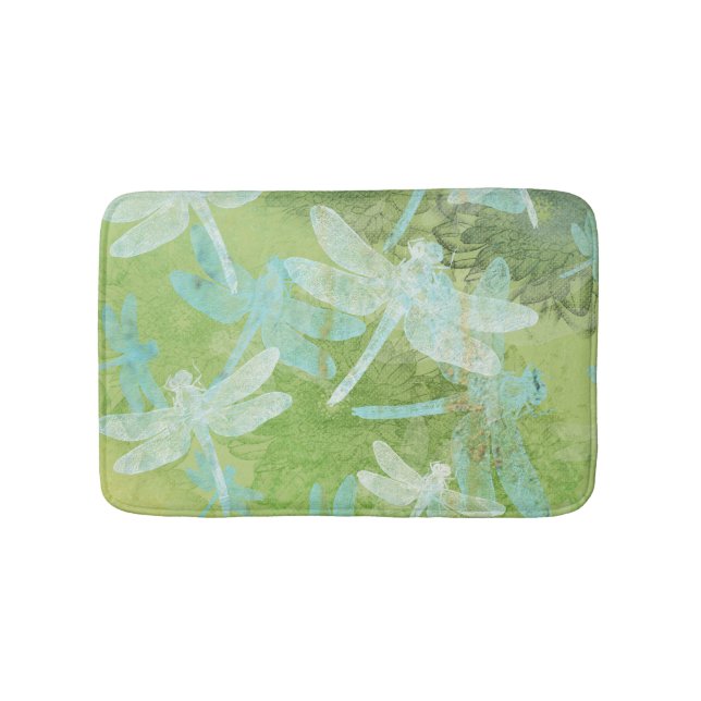 Dragonflies Grönt Teal Cream Mönster Badrumsmatta (Framsidan)