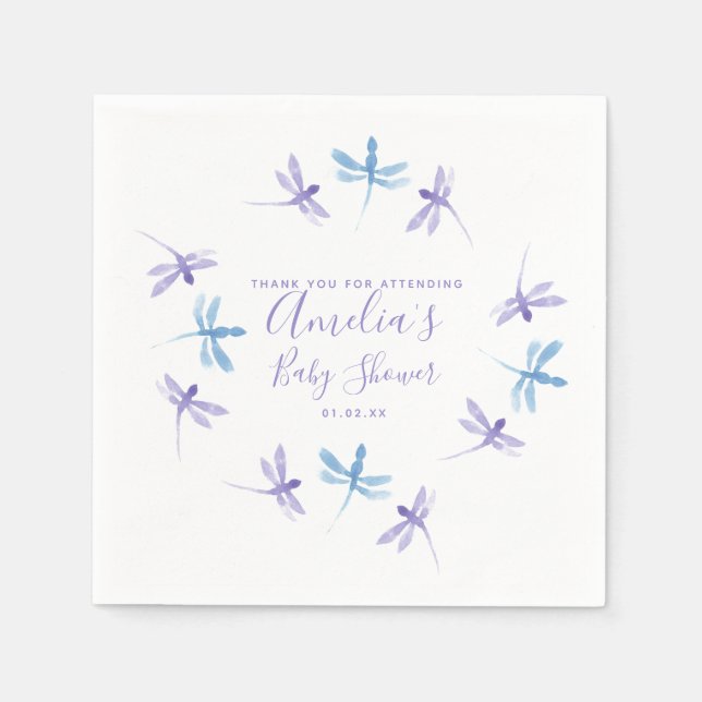 Dragonflies Hand Pasigned Baby Shower Pappersservett (Framsidan)