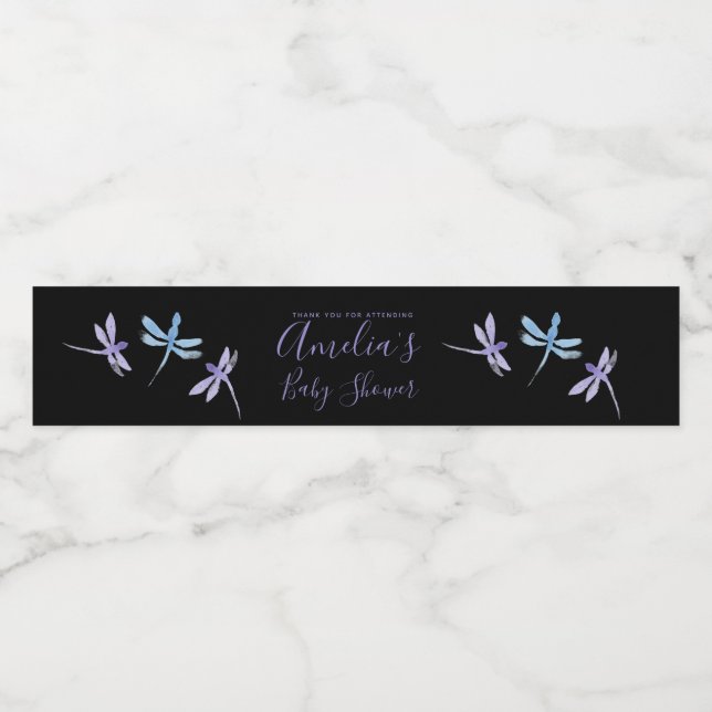 Dragonflies Hand Pasigned Baby Shower Vattenflaska Etikett (Singel etikett)