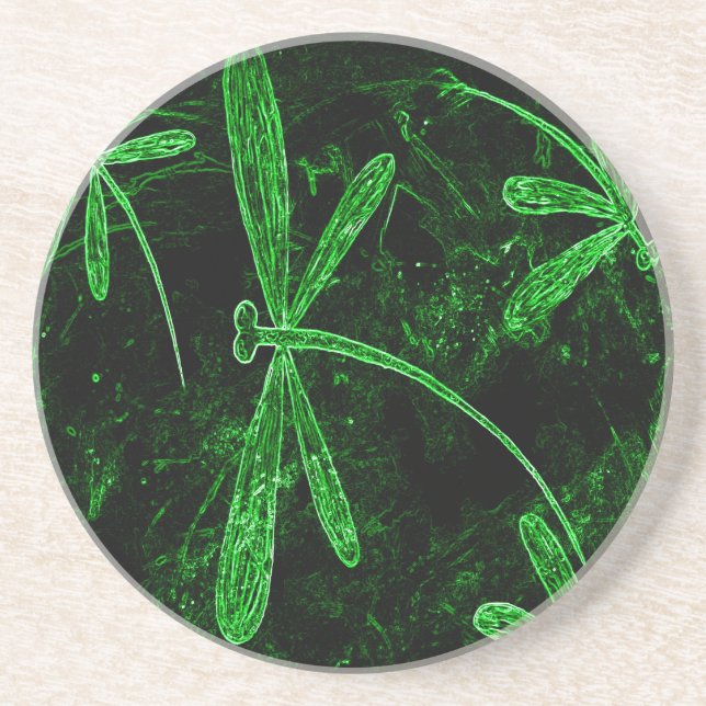Dragonflies Neon Grönt Underlägg Sandsten (Framsidan)