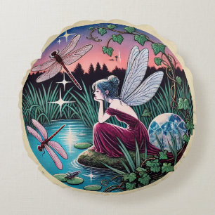 Dragonflies och Fairy Rund Kudde