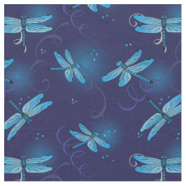 Dragonflies och Swirls Mönster i Midnight Blue Tyg