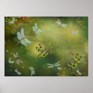 Dragonflies och Vatten Lillies Artwork Poster