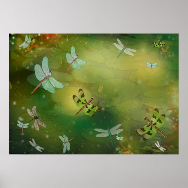 Dragonflies och Vatten Lillies Artwork Poster (Framsidan)
