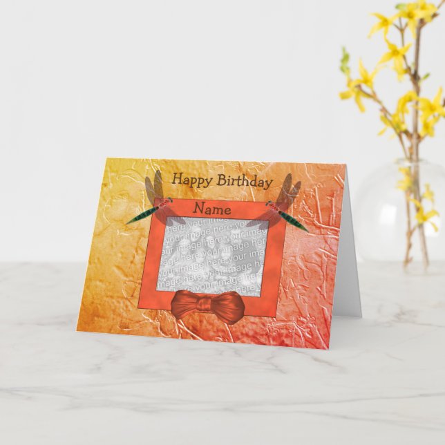 Dragonflies Personlig Photo Birthday Card Kort (Gul blomma)