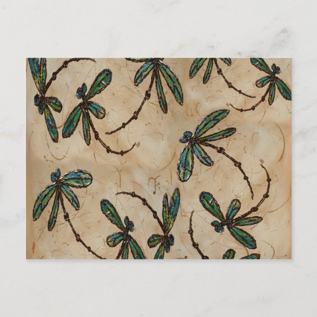 Dragonflies Rustic Cream Vykort (Framsida)