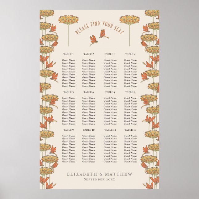 Dragonflies Sittdiagram Bröllop Art nouveau Poster (Framsidan)