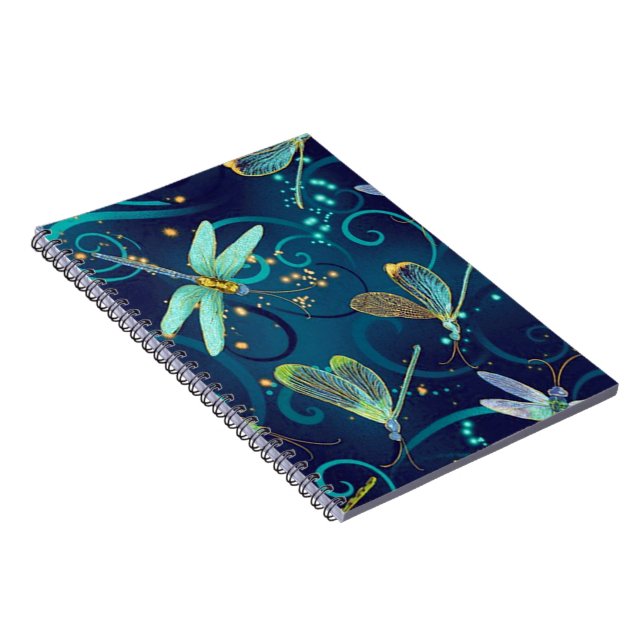 Dragonflies Teal Notebook Anteckningsbok (Högra Sidan)