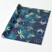Dragonflies Teal Wrapping Papper