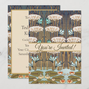 Dragonflies Vatten Lilies Marsh Art nouveau Inbjudningar