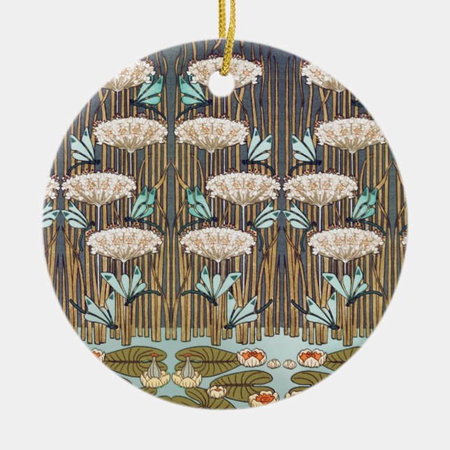 Dragonflies Vatten Lilies Marsh Art nouveau Julgransprydnad Keramik (Framsidan)