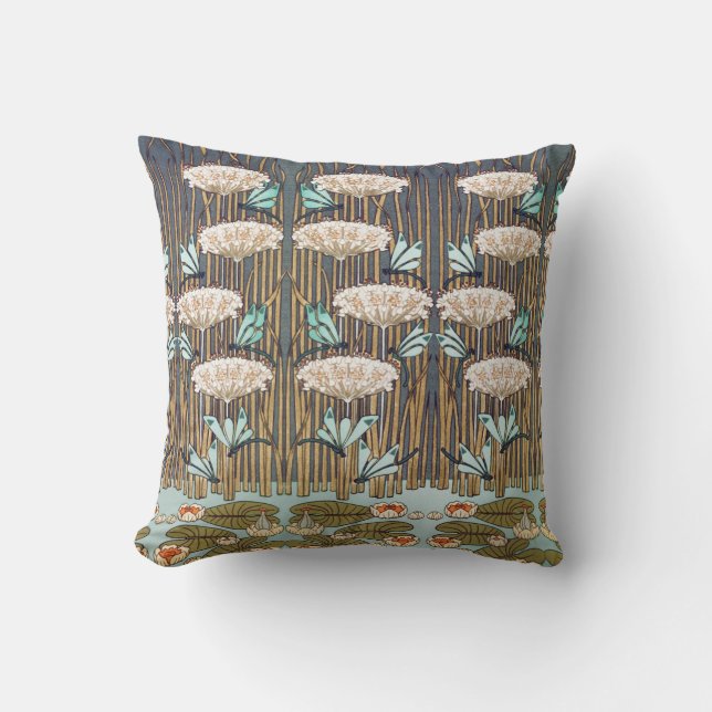 Dragonflies Vatten Lilies Marsh Art nouveau Kudde (Framsida)