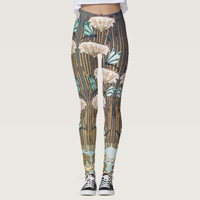 Dragonflies Vatten Lilies Marsh Art nouveau Leggings (Framsida)