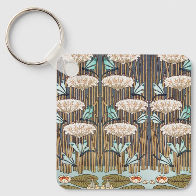 Dragonflies Vatten Lilies Marsh Art nouveau Nyckelring (Framsida)
