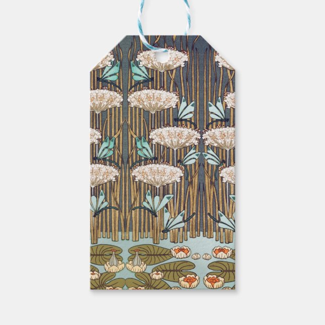 Dragonflies Vatten Lilies Marsh Art nouveau Presentetikett (Framsidan)