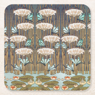 Dragonflies Vatten Lilies Marsh Art nouveau Underlägg Papper Kvadrat