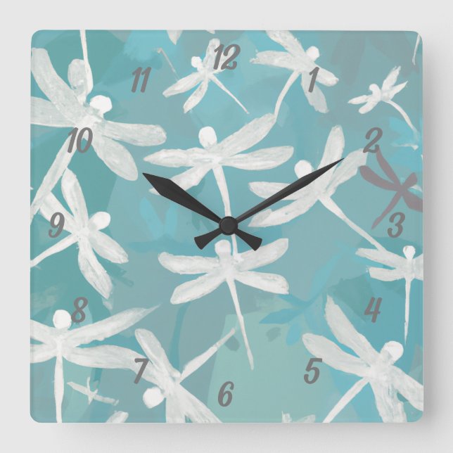 Dragonflies Wall Clock Fyrkantig Klocka (Framsida)