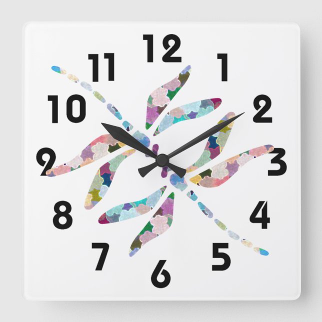 Dragonflies Wall Clock Fyrkantig Klocka (Framsida)