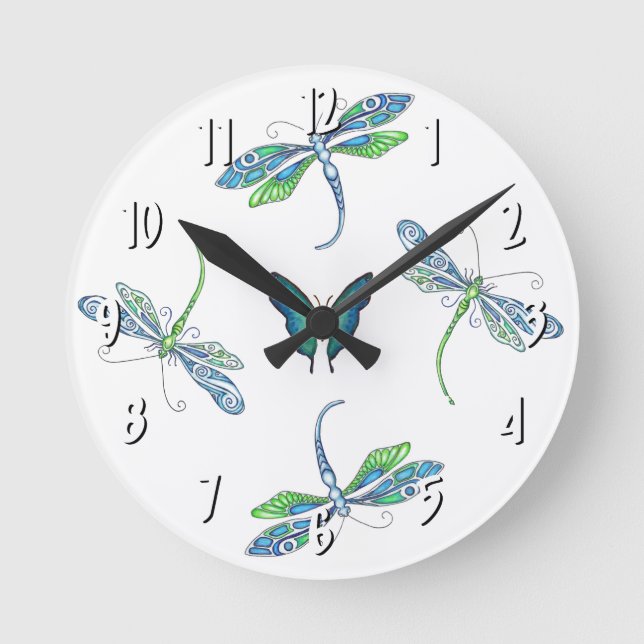 Dragonflies Wall Clock Rund Klocka (Framsida)