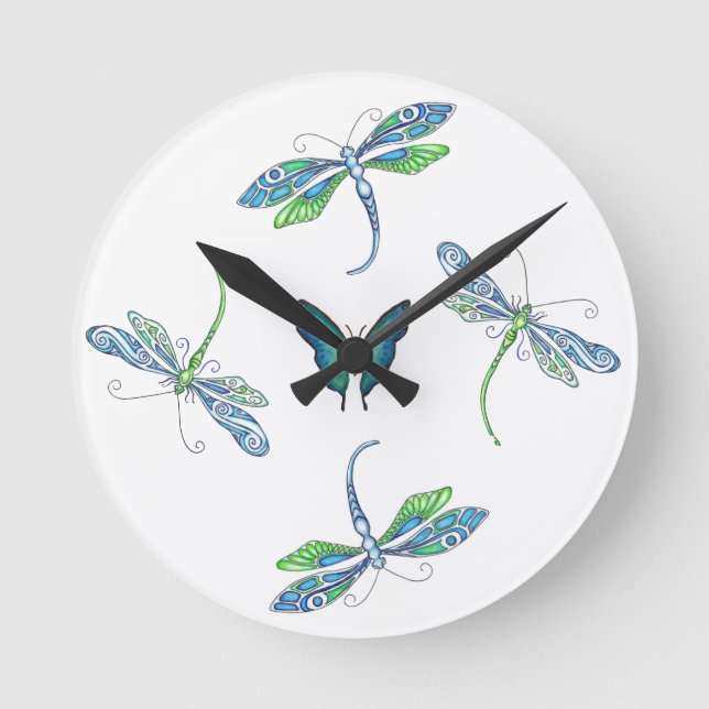 Dragonflies Wall Clock Rund Klocka (Framsida)