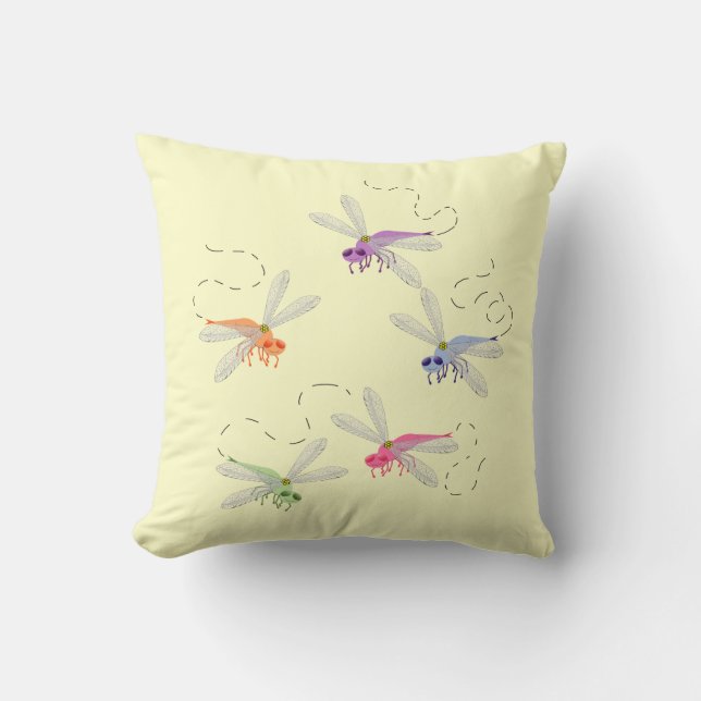 Dragonflies Whimsical Tecknad Art Kudde (Framsida)
