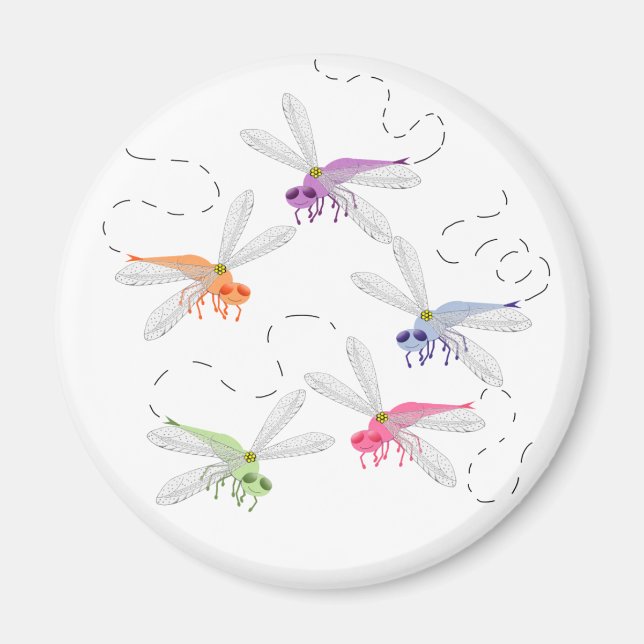 Dragonflies Whimsical Tecknad Art Magnet (Framsidan)