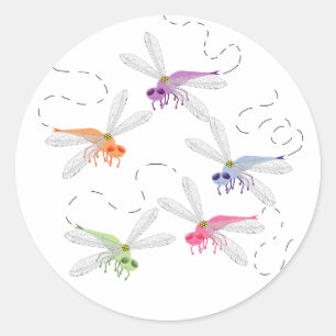 Dragonflies Whimsical Tecknad Art Runt Klistermärke
