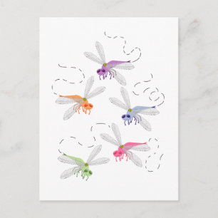 Dragonflies Whimsical Tecknad Art Vykort